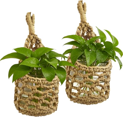 2 Pack Macrame Wall Hanging Plant Holder, Woven Basket Wall Planter for Indoor Greenery, Suitable for 4 Inch Small Plant Pots