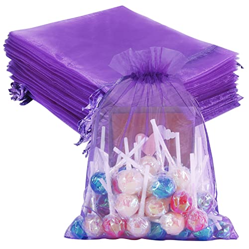 HRX Package 100pcs Mesh Organza Bags 6x9 in for Gift Giving, Large (Purple) - color: purple