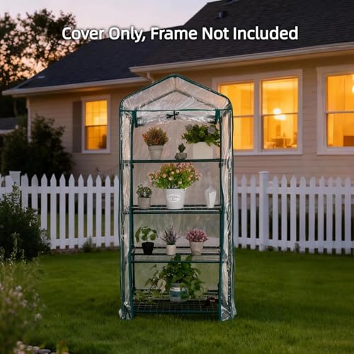 4 Tier Green House Cover - Replacement for Mini Greenhouse Plastic - 27" x19" x62" PVC Cover, Durable & Waterproof (Frame NOT Include)