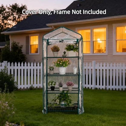 4 Tier Green House Cover - Replacement for Mini Greenhouse Plastic - 27" x19" x62" PVC Cover, Durable & Waterproof (Frame NOT Include)
