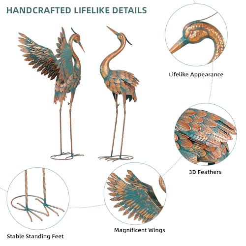 36.8" Blue Heron Garden Statue, Extra-Large Metal Cranes for Yard - color: 36" -Weathered Copper Blue