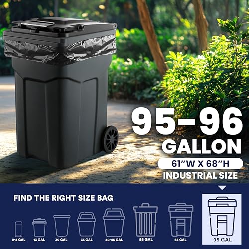 Plasticplace 95-96 Gallon Heavy Duty Trash Bags, Garbage Bags, Puncture-Resistant, Fits Rollaway Cans & Drums, Durable Large Plastic Bags (50 Count) - size: 50 Count