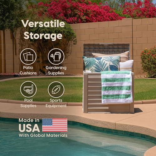 IRIS USA 35 Gallon Outdoor Deck Box, Lockable, Weather-Resistant, Beige - color: Beige