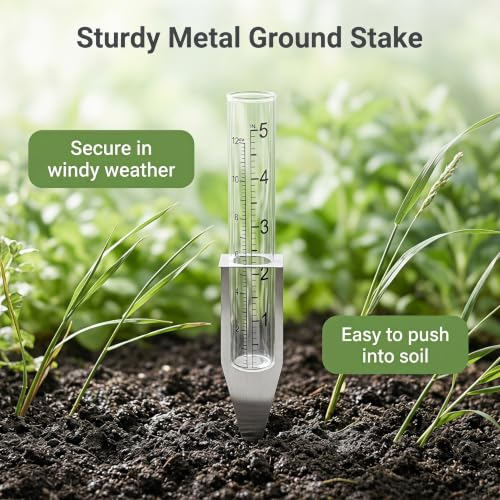 4 Pack Plastic Rain Gauge Outdoor with Metal Stake for Yard Garden Lawn