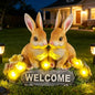 Solar Rabbit Garden Statue 5.9" Resin Bunny Statue with Welcome Sign - style: Rabbit