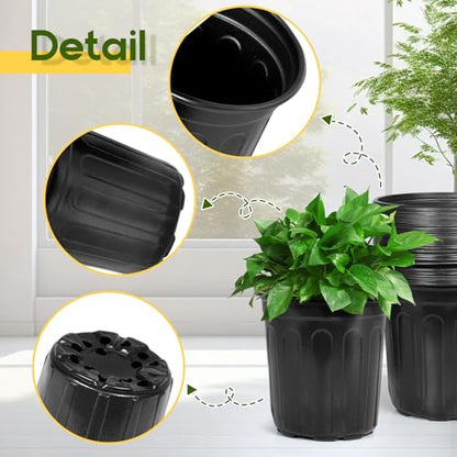 OUPSAUI 2/3/5 Gallon Pots for Plants,Flexible Gallon Plastic Nursery Pots with Drainage Holes, Plastic Pots for Outdoor Plants (2Gal-36pcs) - size: 2Gal-36pcs