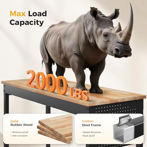 CAMMOO 60" Adjustable Workbench, 2000LBS Max Load, Pegboard & Power Strip - size: 60*22 Inch