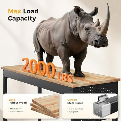 CAMMOO 60" Adjustable Workbench, 2000LBS Max Load, Pegboard & Power Strip - size: 60*22 Inch
