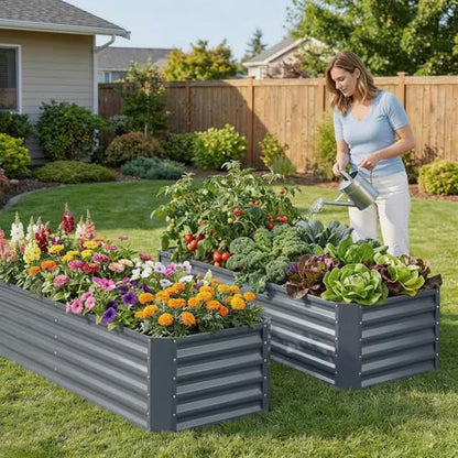Raised Garden Bed Kit 6x2x1.4ft, Metal Planter Boxes Outdoor,IronGrey - color: Irongrey, size: 6x2x1.4ft