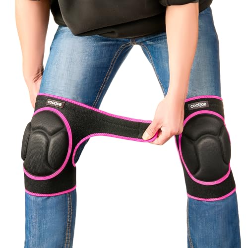COOLJOB Women Knee Pads for Gardening Work, Floor Cleaning with Foam Pad - color: Pink