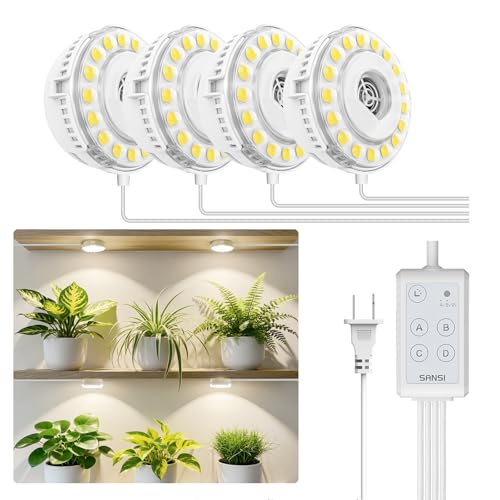 SANSI Puck Grow Lights for Indoor Plants, 20W 4-Head Plant Light with Timer - size: Puck Grow Light with Separate Timer