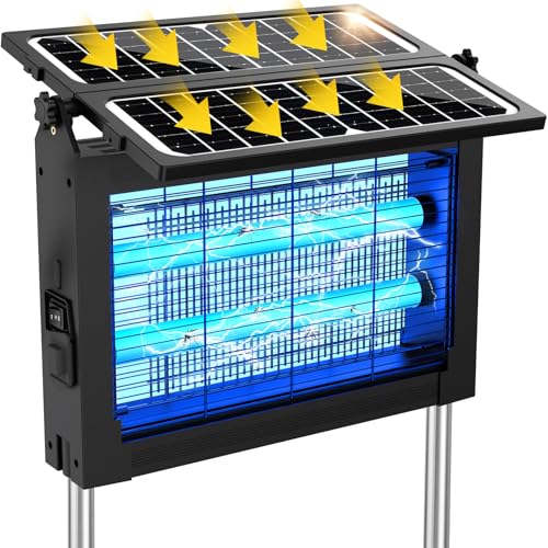 Solar Bug Zapper Outdoor, 4500V Mosquito Zapper with Dual Solar Panels - color: Black