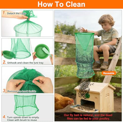Reusable Outdoor Fly Trap Hanging Fly Catcher with Brush-4 Pack