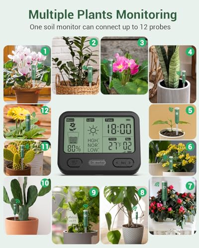 Dr.Meter Temperature/Light/Time/Soil 4-in-1 Soil Moisture Meter