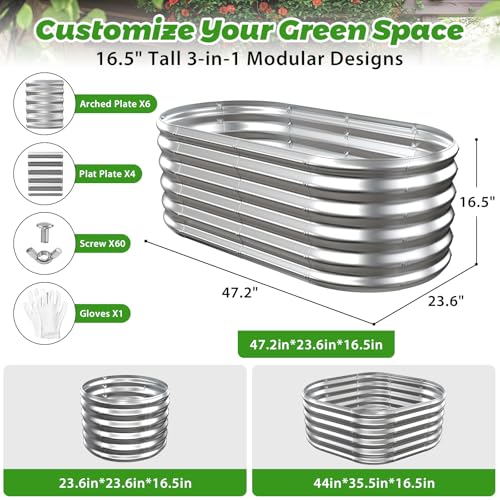 17" Tall Oval-Shaped / Elliptic Metal Raised Garden Bed Outdoor Silver - color: Silver, size: 48X24X16.5 Inches