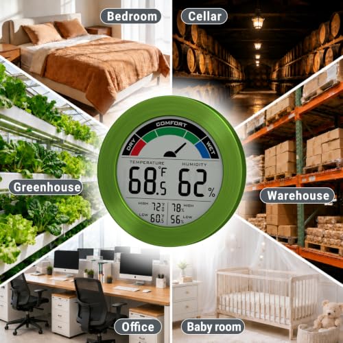 Digital Hygrometer Indoor Thermometer, Brushed Metal Frame, Green - color: Green Stainless