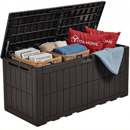 YITAHOME 110 Gallon Outdoor Deck Box - color: Dark Brown, size: 110 Gallon