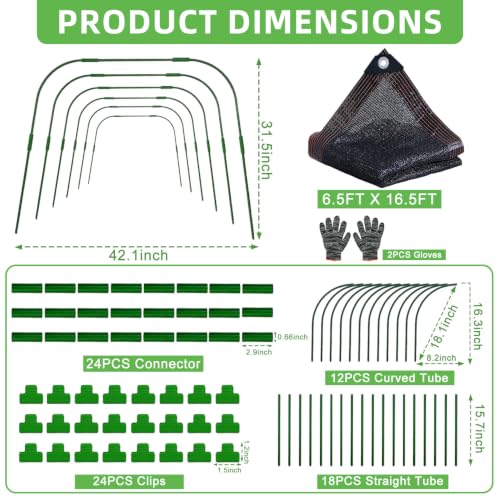 2026 Upgraded Garden Shade Cloth Kit 6.5x16.5FT Garden Shade Cloth for Plants Heat Protection with 6 Sets Garden Hoops for Raised Beds 75% Sunblock Shade Cloth Row Cover for Outdoor Plant Vegetables - size: 6.6FT x 16.5FT