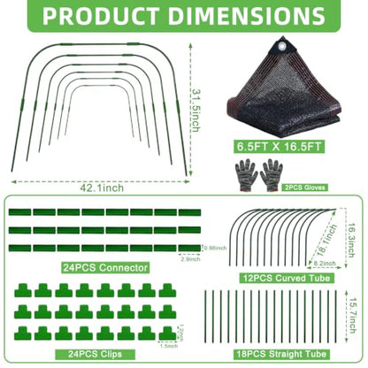 2026 Upgraded Garden Shade Cloth Kit 6.5x16.5FT Garden Shade Cloth for Plants Heat Protection with 6 Sets Garden Hoops for Raised Beds 75% Sunblock Shade Cloth Row Cover for Outdoor Plant Vegetables - size: 6.6FT x 16.5FT