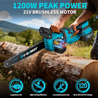 21V Battery Powered Chainsaw 10 Inch Brushless Telescopic Chainsaw - color: 10-inch Blue Telescopic Chainsaw
