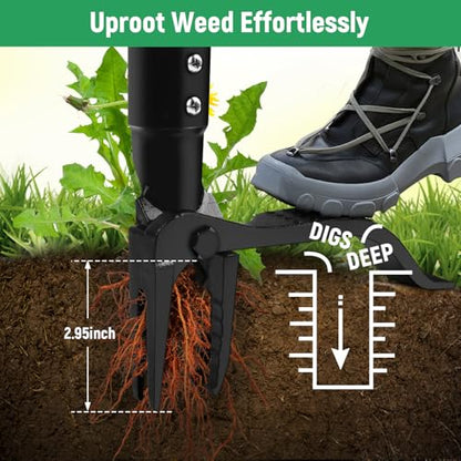GOXAWEE Stand Up Weed Puller Tool with 46″ Long Handle, Manual Weeder Tool - color: Silver Weed Puller Tool