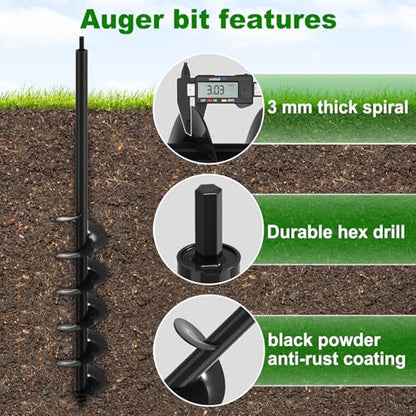 Insaga Auger Drill Bit for Planting 4″ x 32″– Heavy Duty Carbon Steel Spiral Garden Auger for Drill, 3/8″ Hex Drive Plant Auger for Bulbs & Seedlings – 32″ Long Reach Reduces Bending - size: 4″ x 32″