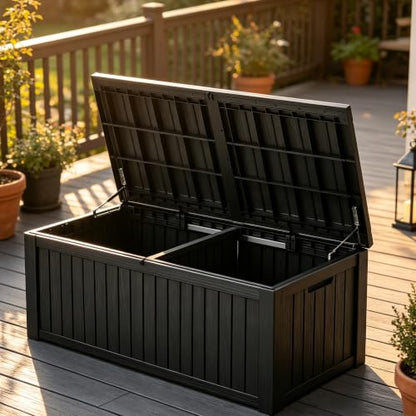 Waterproof Outdoor Storage Box, Resin Patio Organizer,200 Gal,Black - color: Striped Black, style: 200 Gallon