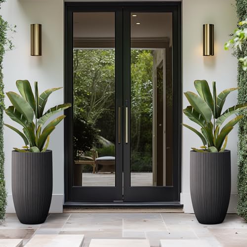 Kante Small Round Tapered Black Concrete Planter 24" Tall, Outdoor - color: Textured Black, size: 24" Tall