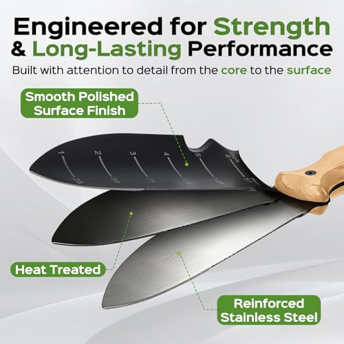 Garden Tools Trowel with EDC Sheath, 7" Garden Knife, Gifts for Women Mom - color: Black & Beech