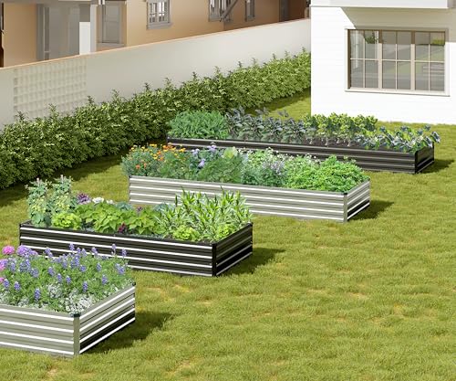 2PCS 8x4x1ft Galvanized Raised Garden Bed Kit, Galvanized Planter Raised Garden Boxes Outdoor, Large Metal Raised Garden Beds for Vegetables,Black - size: 8x4x1(2PCS), style: Black