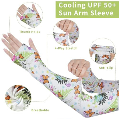 FISHEAL Sun Protection Gardening Sleeves - Women Men UV UPF 50+ Cooling Arm Sleeves with Thumbholes Farming Fishing Outdoors - color: Monarch Butterfly, size: Large