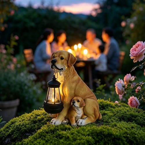Solar Labrador Dog Statue with Lantern, Outdoor Garden Decor Figurine Light - style: Labrador
