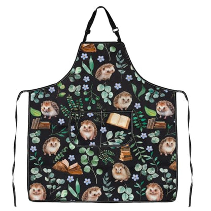 WSNANG Hedgehog Cooking Kitchen Apron With Pockets Hedgehogs, Books & Botanicals Apron Hedgehog Lover Gifts