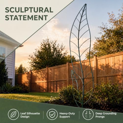 Oversize Leaf Metal Trellis, Tall Robust Plant Support Structure - color: leaf