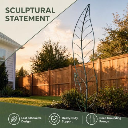 Oversize Leaf Metal Trellis, Tall Robust Plant Support Structure - color: leaf