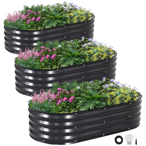 INNO STAGE 3Pcs Galvanized Raised Garden Bed Kit, Outdoor Metal Planter Box - color: Gray