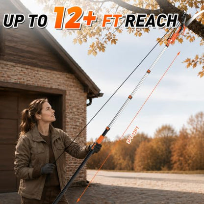SISUPASSIE 20FT Reach Tree Trimmer, Telescoping Pole Saw with 3-12FT Extension Pole, Manual Tree Pruner Extendable for Yard, Garden, Patios - size: 12FT
