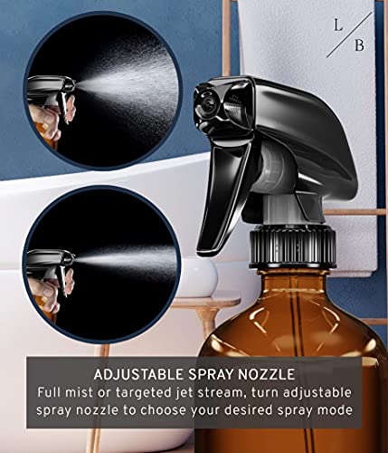 LiBa Amber Glass Spray Bottles 2 Pack 16oz Refillable Adjustable Nozzle