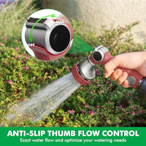 RESTMO Heavy Duty Hose Nozzle, Metal Garden Water Hose Sprayer - color: Red