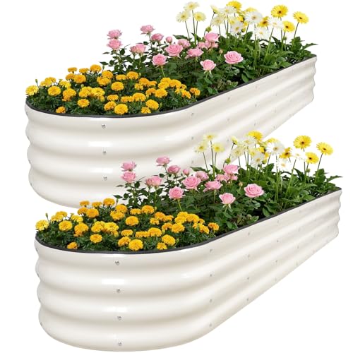 Galvanized Raised Garden Bed 2 PCS, 8x2x1ft Metal Planter Box White - color: White, size: 8x2x1ft(2pcs)