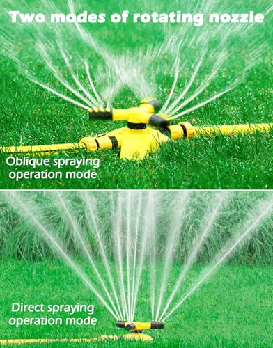 360 Degree Rotating Garden Sprinkler for Yard, Lawn and Large Area Coverage with 3 Adjustable Arms (Yellow)