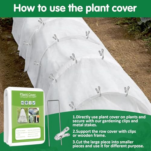 kockuu Plant Covers Freeze Protection, 10ft x 30ft 1.41 oz/yd² Frost Cloth Plant Blankets Floating Row Covers with 20 Stainless Steel Clips for Winter Plants Gardens Frost/Sun Pests Protection, White - color: White Plant Covers, size: 10*30ft