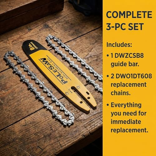 8inch DWZCSB8 Pole Saw Replace Bar and Chain Combo, Guide Bar DWZCSB8 - color: 1bar+2chain