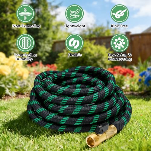 25 FT Non-Expanding Garden Hose, 2026 New Upgrated Non-Expandable Garden Water Hose - Ultra-Light & Flexible Burst-Resistant, Kink-Free Garden Hoses, All-Weather Use for Lawns, Gardens,Outdoor - size: 25ft