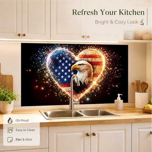 Kitchen Wallpaper 17.3x28 in Bald Eagle American Flag Heart for Backsplash - color: Colorful1288
