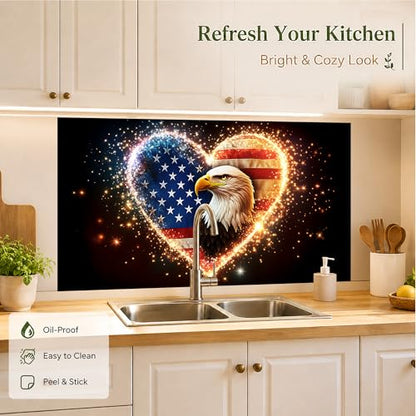 Kitchen Wallpaper 17.3x28 in Bald Eagle American Flag Heart for Backsplash - color: Colorful1288