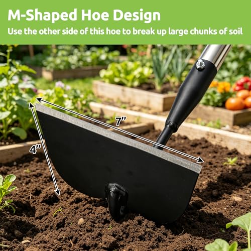 Cultivator Garden Tool Heavy Duty, Scuffle Loop Action Hoe Weeding Hand Tool for Women Kids Men, Metal Weeder Scraper Garden Hoe Rake Weed Puller Long Handle 76 inch - size: 76"
