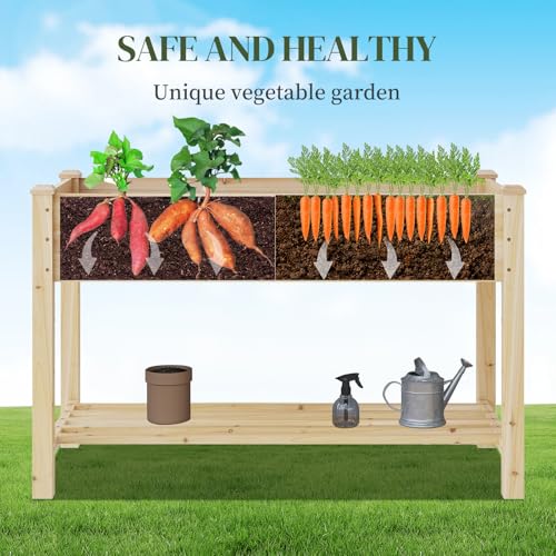 Wooden Planter Elevated Wooden Raised Garden Bed with Legs Planter Box - color: Natural, size: 48*24*30.5IN