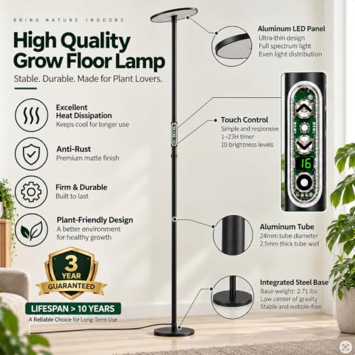 60W Tall Grow Light for Indoor Plants, 85 in, 1-23H Timer - color: Basic 4000K 1–23H Timer Touch