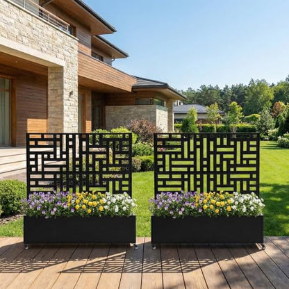 Pia Ricco Planter Box with Trellis, Privacy Planter for Climbing Plants - color: Black-block, size: Small